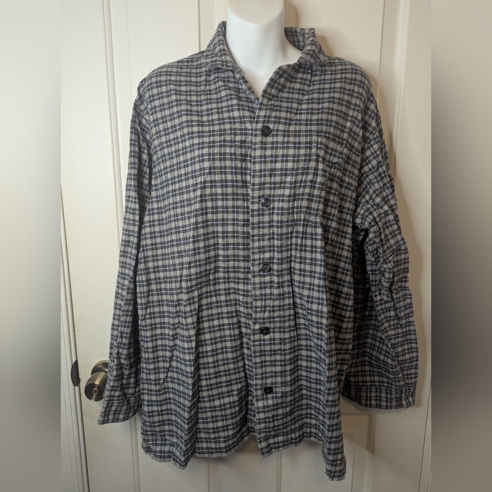 Nordstrom Camp Shirt Button Up Soft Blue/Gray Flannel, Long-Sleeve, Size Medium